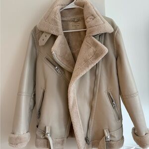 Blank NYC Cream Leather Jacket with Shearling